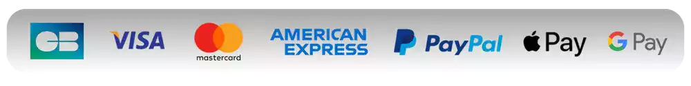 Moyens de paiement sécurisés : CB, Visa, Mastercard, American Express, PayPal, Apple Pay, Google Pay