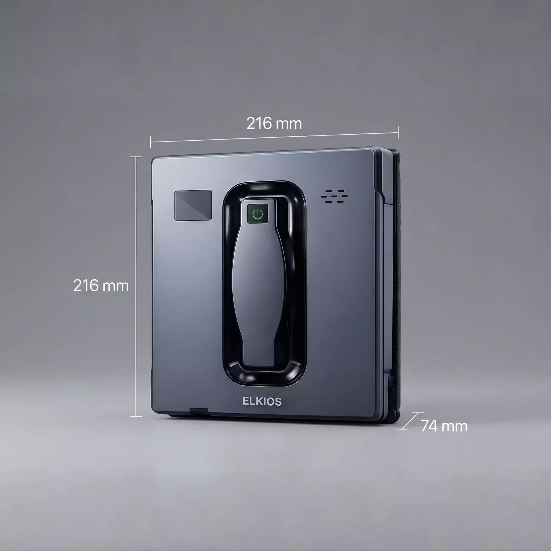 Dimensions du robot lave-vitre ELKIOS One PRO 216 mm x 216 mm x 74 mm