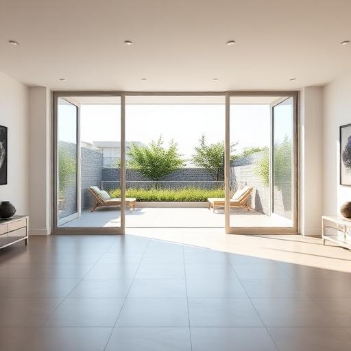 Robot lave-vitre nettoyant une grande baie vitrée